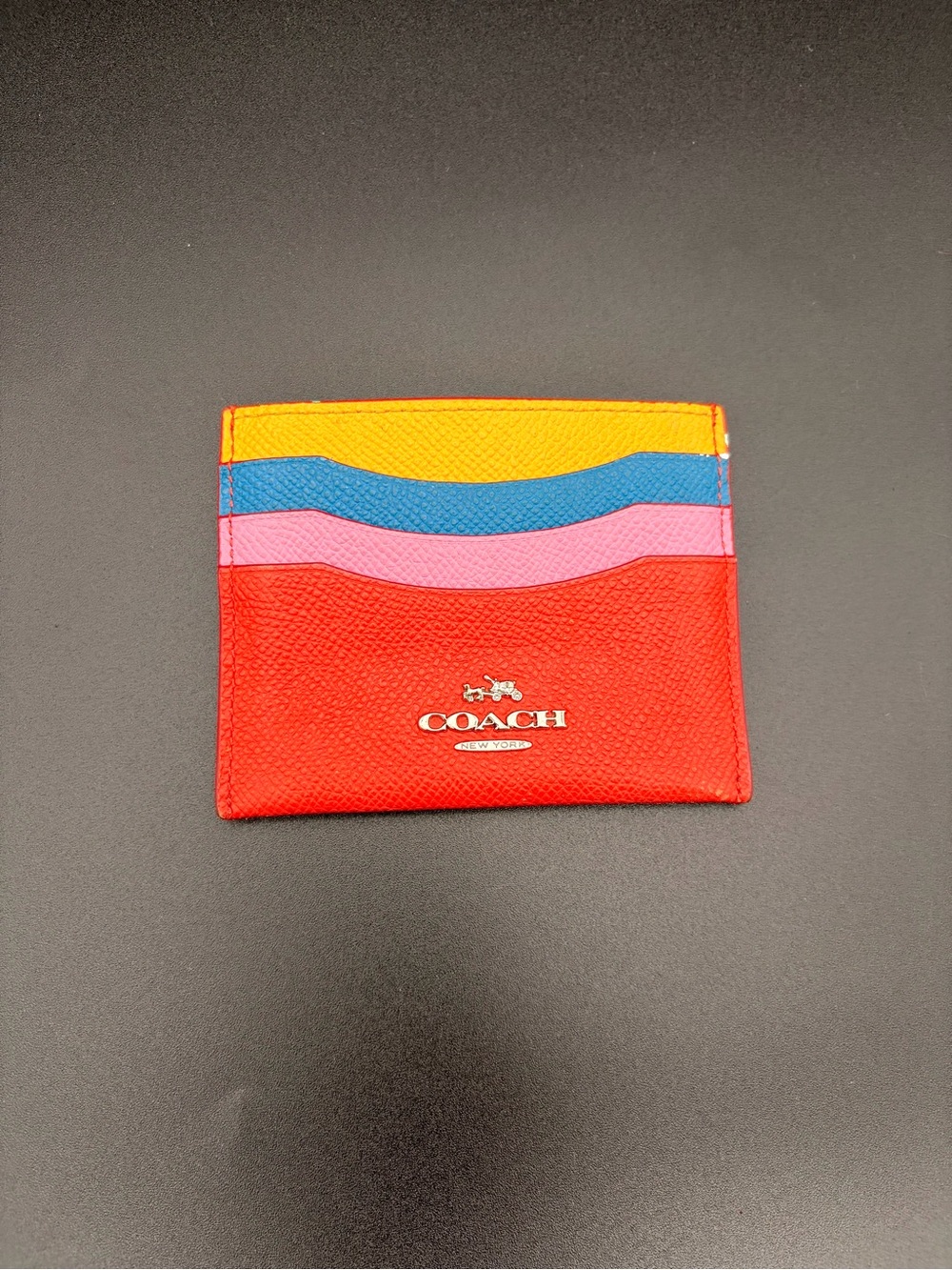 Coach Flat Card Case in Colorblock Crossgrain Leather Wallet